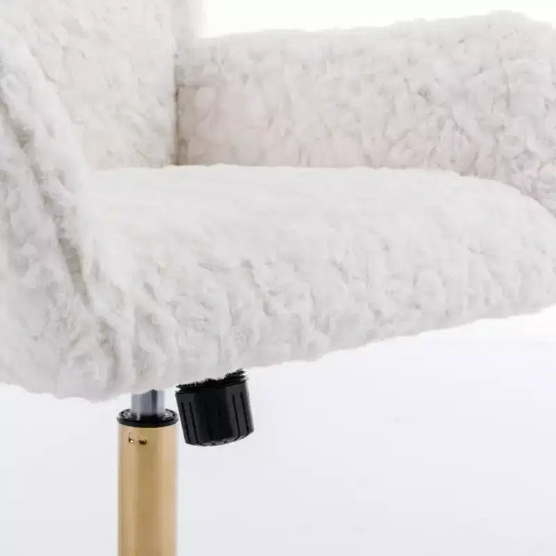 Chaise de bureau chic TUYOHW, chaise de vanité en poil de lapin artificiel, chaise de bureau pivotante à 360° avec base en métal doré, chaise d'ordinateur de 50 à 59 cm de hauteur
