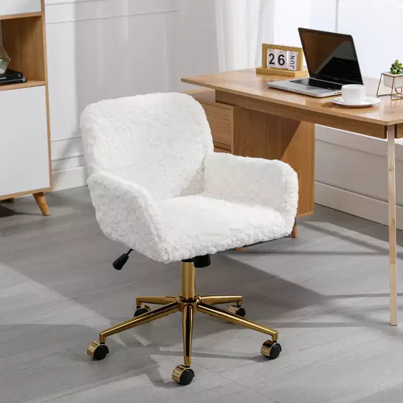 Chaise de bureau chic TUYOHW, chaise de vanité en poil de lapin artificiel, chaise de bureau pivotante à 360° avec base en métal doré, chaise d'ordinateur de 50 à 59 cm de hauteur