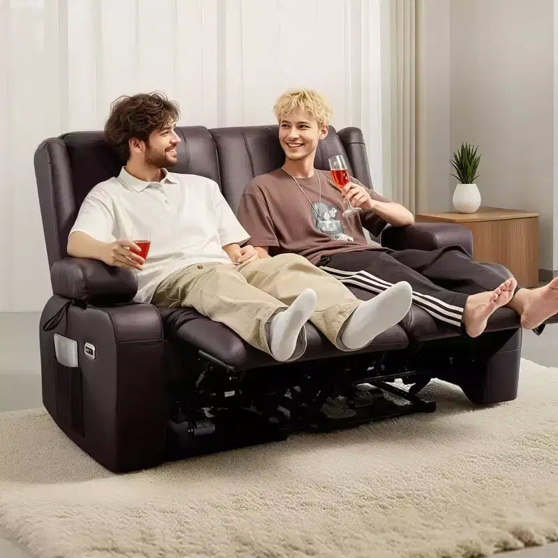 Canapé inclinable deux places VEVOR, canapé inclinable électrique avec chauffage et massage et minuterie, canapé inclinable électrique en cuir PU avec ports USB, marron