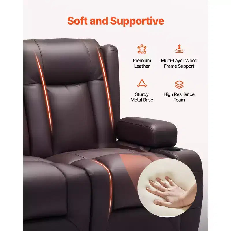 Canapé inclinable deux places VEVOR, canapé inclinable électrique avec chauffage et massage et minuterie, canapé inclinable électrique en cuir PU avec ports USB, marron