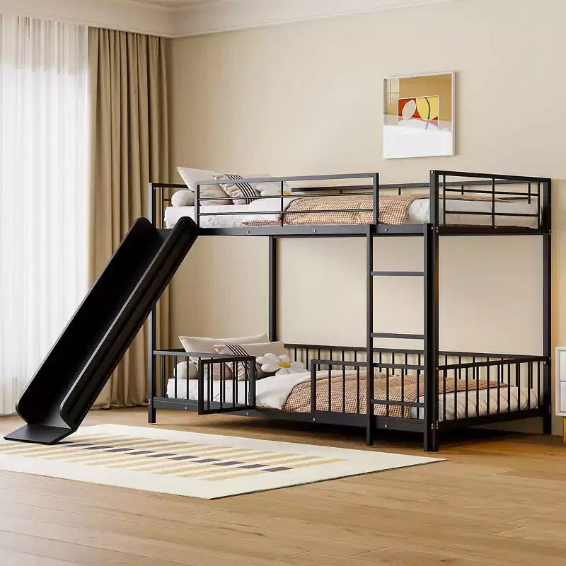 MAYEERTY Full Over Full Metal Bunk Bed, Slide Guardrails, Kids Bedroom, White