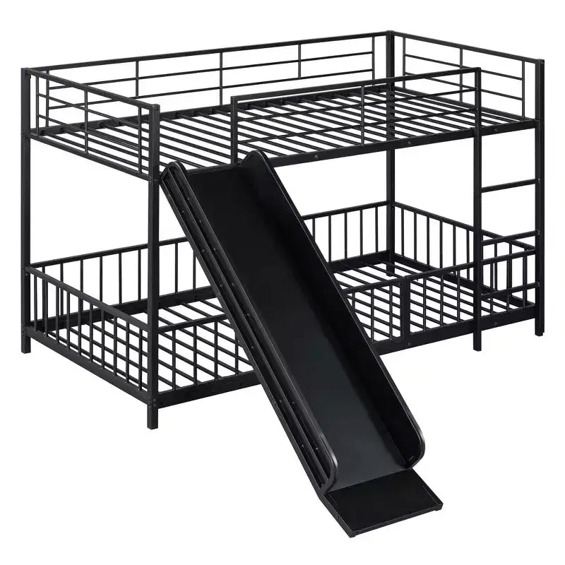 MAYEERTY Lit superposé double en métal, toboggan de sécurité, chambre d'enfant, blanc
