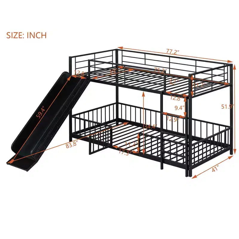 MAYEERTY Lit superposé double en métal, toboggan de sécurité, chambre d'enfant, blanc