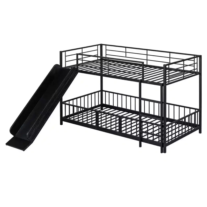 MAYEERTY Lit superposé double en métal, toboggan de sécurité, chambre d'enfant, blanc