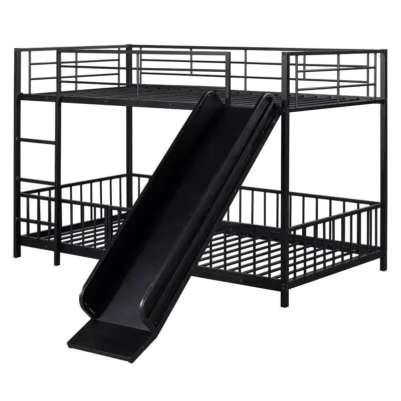 MAYEERTY Lit superposé double en métal, toboggan de sécurité, chambre d'enfant, blanc