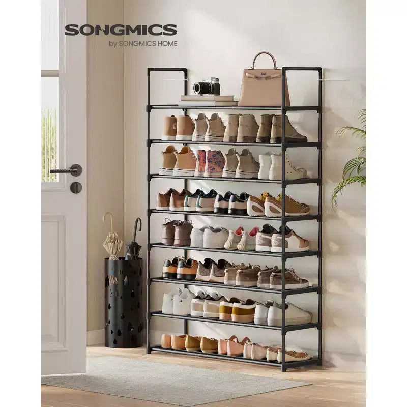 Étagère à chaussures empilable à 8 niveaux, organisateur de chaussures en métal de 92 cm avec une capacité de 10 kg par niveau, vertical et réversible pour l'entrée, noir