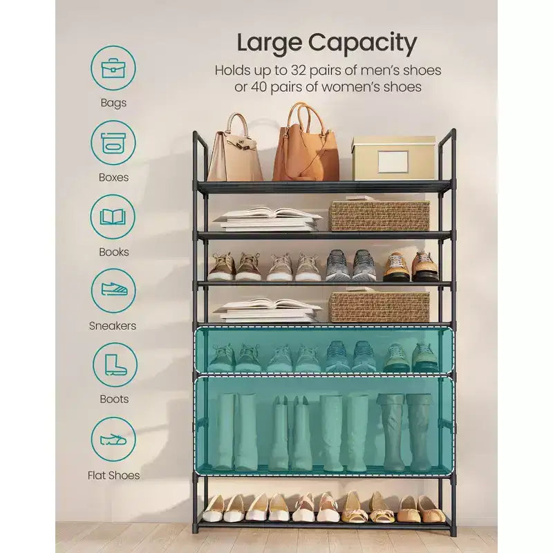 Étagère à chaussures empilable à 8 niveaux, organisateur de chaussures en métal de 92 cm avec une capacité de 10 kg par niveau, vertical et réversible pour l'entrée, noir