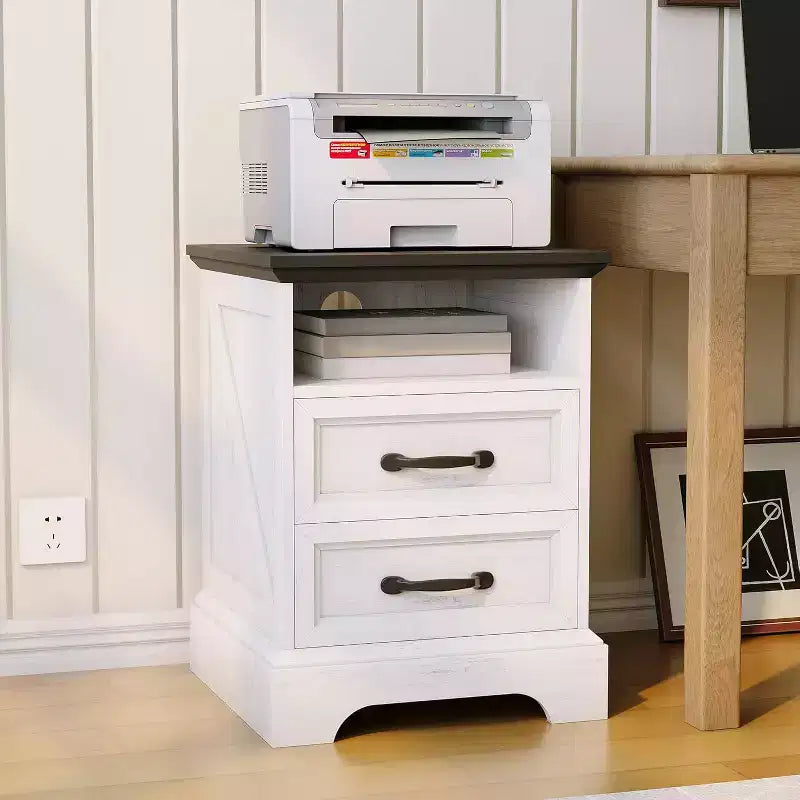 Table de chevet de ferme avec 2 tiroirs, étagère ouverte, port USB et prise pour petit espace de chambre, lot de 2, style rustique