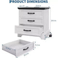 24-inch Wide Country-style Bedside Table and Side Table with a Charging Station and 3 Large Drawers, Small Space, White Side Table, One Pack