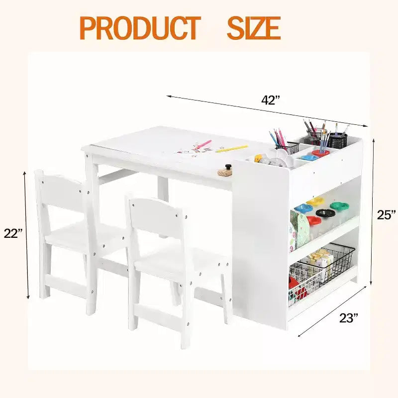 Table d'art pour enfants avec 2 chaises, bureau d'activités en bois pour tout-petits avec étagères de rangement, tables de bricolage pour enfants de 2 à 10 ans, table à dessin d'activités
