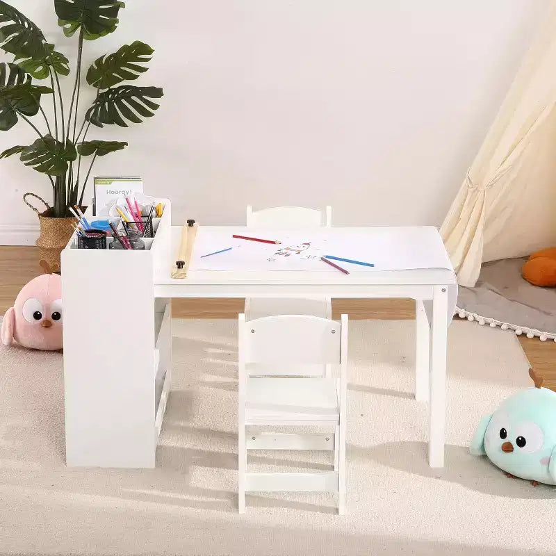 Table d'art pour enfants avec 2 chaises, bureau d'activités en bois pour tout-petits avec étagères de rangement, tables de bricolage pour enfants de 2 à 10 ans, table à dessin d'activités