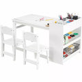 Kids Art Table with 2 Chairs Set, Wooden Toddler Craft Desk with Storage Shelves,Kids Craft Tables for Ages 2-10, Activity Drawing Table