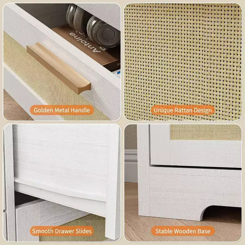 Commode Acekool en rotin à 10 tiroirs, commode de style ferme moderne de 150 cm de large, organisateur de rangement pour chambre, salon, entrée