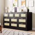 Acekool Rattan 10 Drawer Dresser, 59 Wide Modern Farmhouse Chest, Storage Cabinet Organizer for Bedroom, Living Room, Entryway