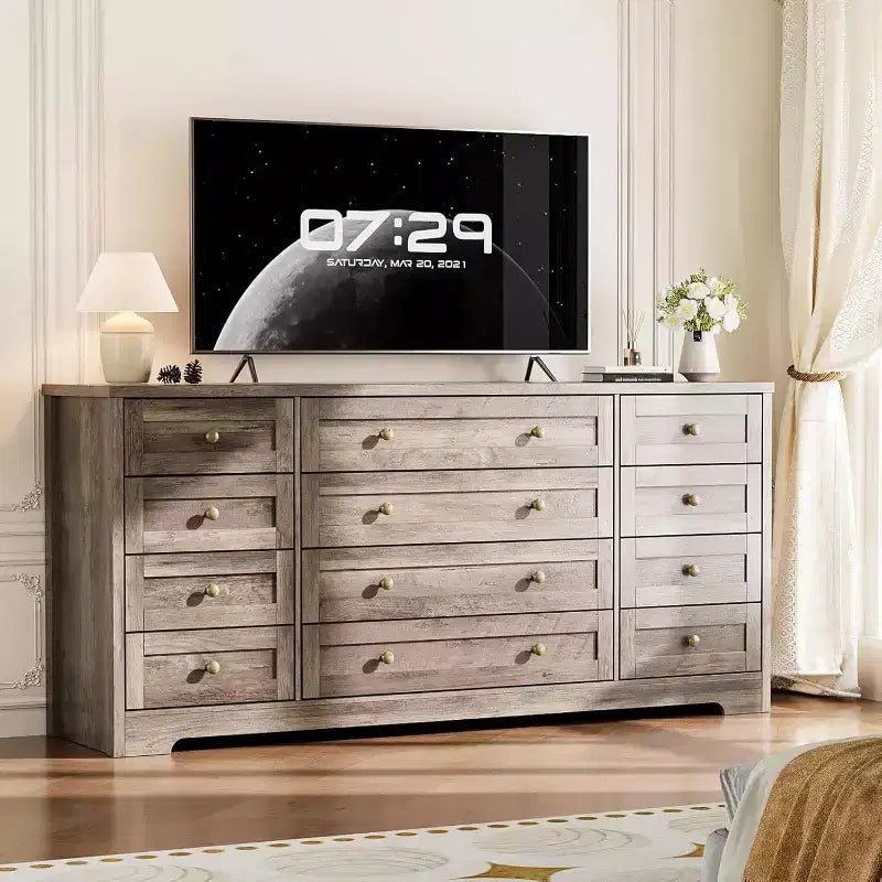 Acekool 12 Drawer Dresser, Wide Modern Chest and TV Stand for 65 Inch TV, Storage Organizer for Bedroom, Living Room, Hallway