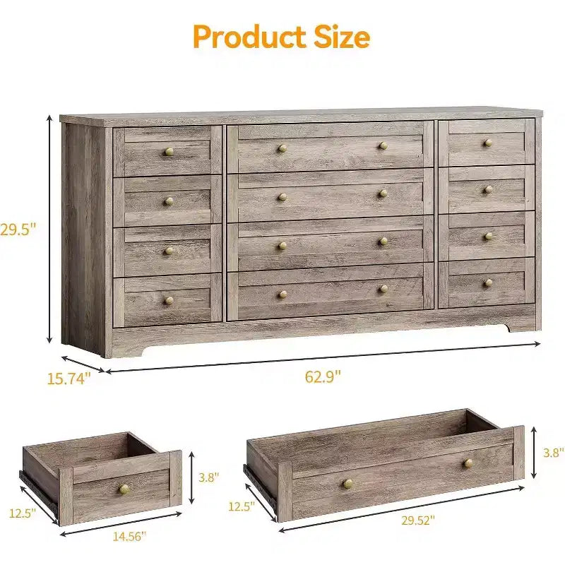 Commode Acekool à 12 tiroirs, large commode moderne et meuble TV pour téléviseur de 65 pouces, organisateur de rangement pour chambre, salon, couloir