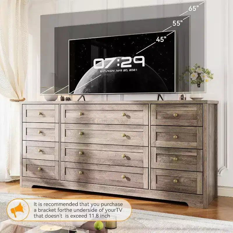 Commode Acekool à 12 tiroirs, large commode moderne et meuble TV pour téléviseur de 65 pouces, organisateur de rangement pour chambre, salon, couloir