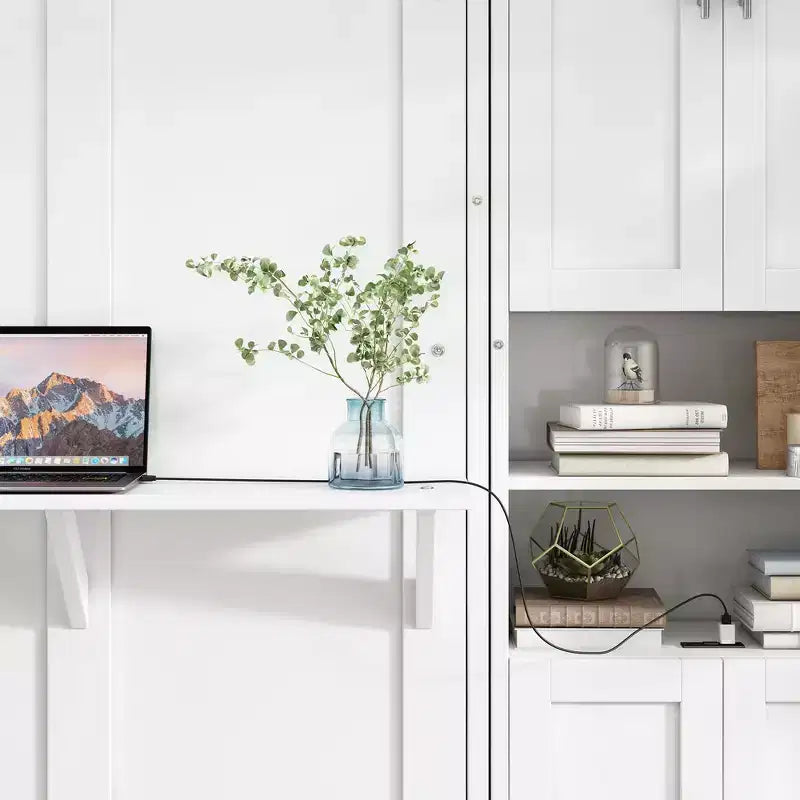 Cadre de lit escamotable pleine grandeur Whisen et lit mural pliant avec armoire de 61,5 po et bureau combiné