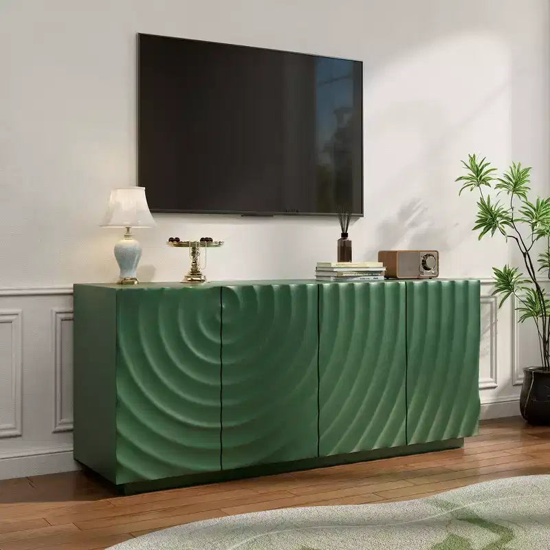 Buffet de cuisine Clihome, Armoire d'appoint verte 59 avec 4 portes, Buffet de rangement moderne du milieu du siècle, Console de rangement, Meuble d'entrée