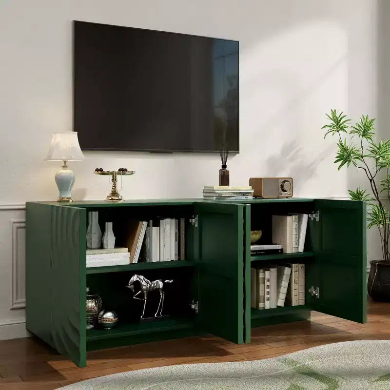 Buffet de cuisine Clihome, Armoire d'appoint verte 59 avec 4 portes, Buffet de rangement moderne du milieu du siècle, Console de rangement, Meuble d'entrée