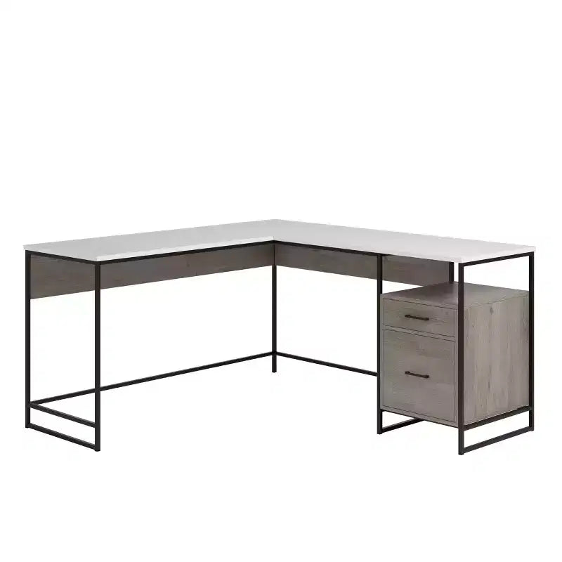 GDFStudio Rowan, bureau d'angle de 150 cm en bois et métal, avec tiroir de classement