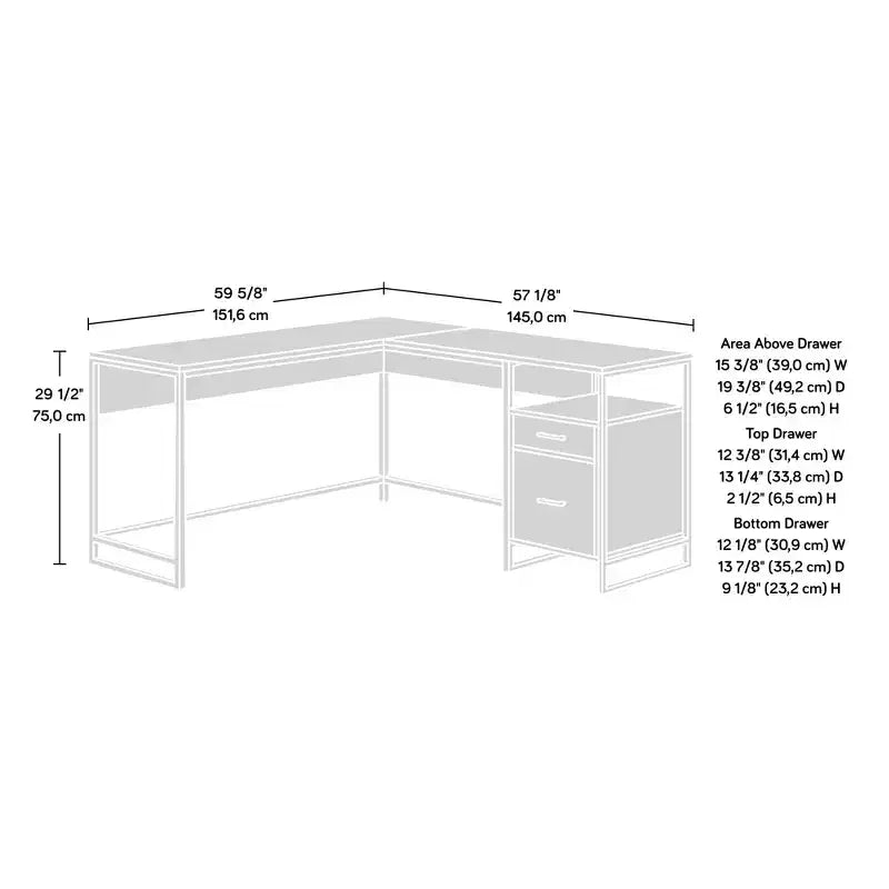 GDFStudio Rowan, bureau d'angle de 150 cm en bois et métal, avec tiroir de classement