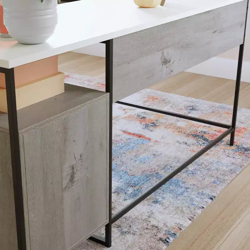 GDFStudio Rowan, bureau d'angle de 150 cm en bois et métal, avec tiroir de classement