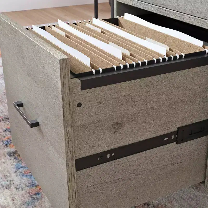 GDFStudio Rowan, bureau d'angle de 150 cm en bois et métal, avec tiroir de classement