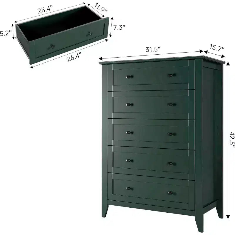 Acekool Commode en bois à 5 tiroirs, armoire moderne minimaliste avec poignées métalliques pour chambre à coucher, salon, couloir