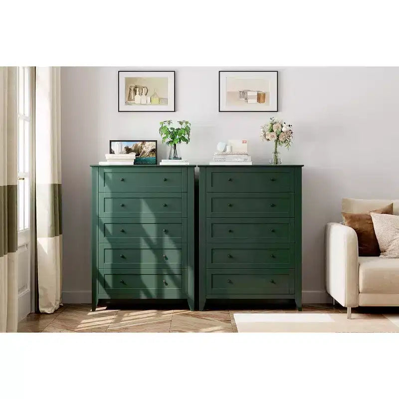 Acekool Commode en bois à 5 tiroirs, armoire moderne minimaliste avec poignées métalliques pour chambre à coucher, salon, couloir