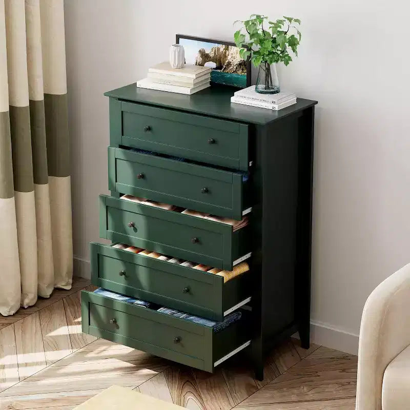 Acekool Commode en bois à 5 tiroirs, armoire moderne minimaliste avec poignées métalliques pour chambre à coucher, salon, couloir
