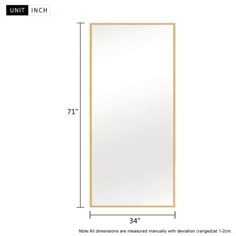 MAYEERTY Miroir mural rectangulaire doré de 86 x 180 cm en alliage d'aluminium à bords fins, sans support, pour salon et chambre à coucher