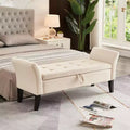 51.5'' Upholstered Storage Ottoman Bench With Arms Tufted Bed Bench Entryway Bench With Storage Velvet End Of Bed Bench, Beige