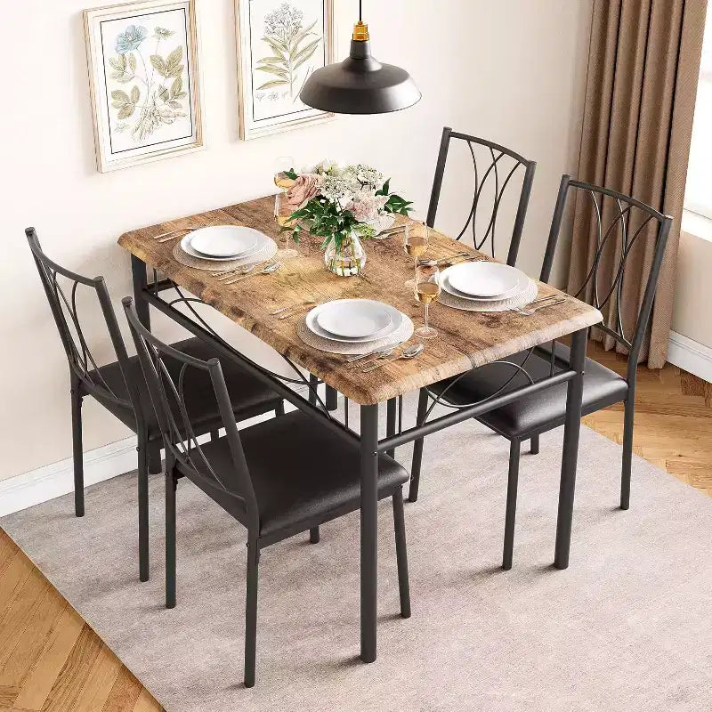 Ensemble de salle à manger en bois de ferme pour 4 personnes, table de cuisine rectangulaire avec 4 chaises, ensemble de 5 pièces petite table et chaises