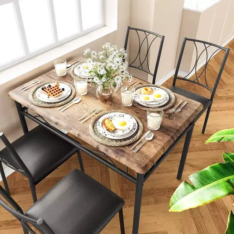 Ensemble de salle à manger en bois de ferme pour 4 personnes, table de cuisine rectangulaire avec 4 chaises, ensemble de 5 pièces petite table et chaises