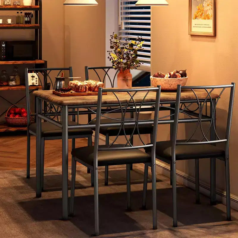 Ensemble de salle à manger en bois de ferme pour 4 personnes, table de cuisine rectangulaire avec 4 chaises, ensemble de 5 pièces petite table et chaises