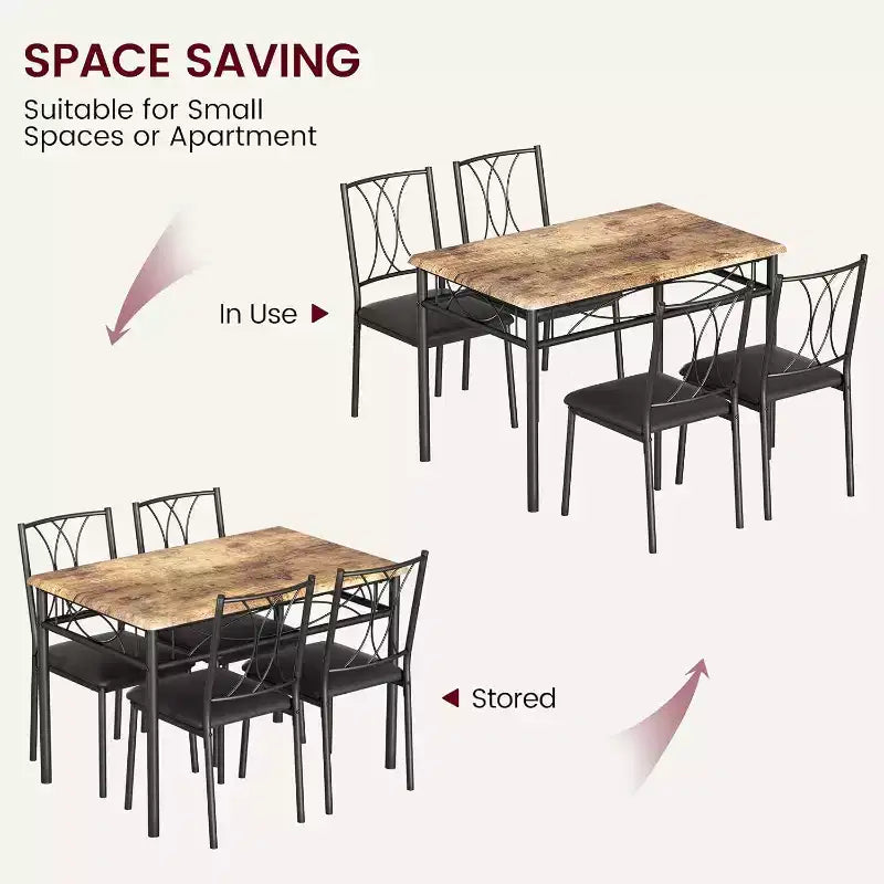 Ensemble de salle à manger en bois de ferme pour 4 personnes, table de cuisine rectangulaire avec 4 chaises, ensemble de 5 pièces petite table et chaises