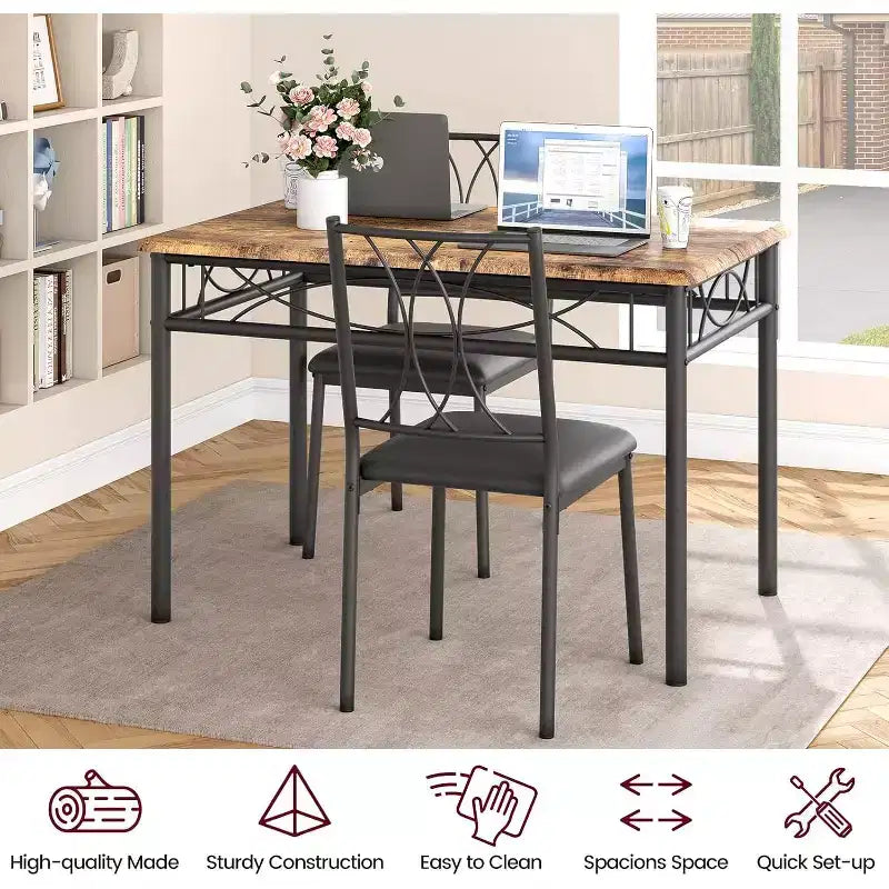 Ensemble de salle à manger en bois de ferme pour 4 personnes, table de cuisine rectangulaire avec 4 chaises, ensemble de 5 pièces petite table et chaises