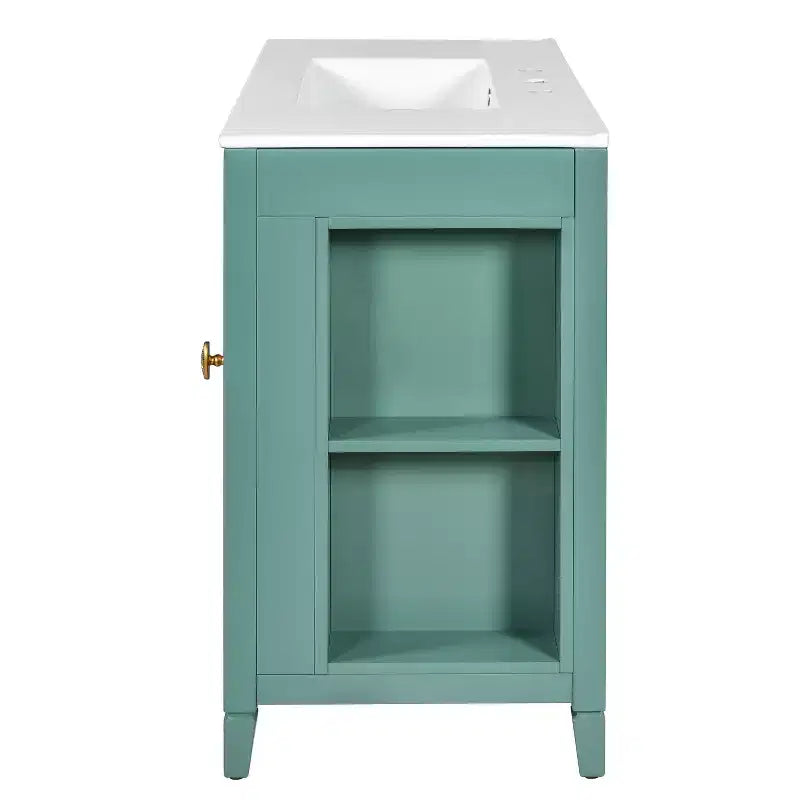Meuble-lavabo de salle de bain 36 po avec rangement, armoire de plancher de salle de bain en bois avec tiroirs et portes à fermeture amortie,