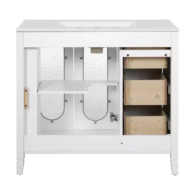 Meuble-lavabo de salle de bain 36 po avec rangement, armoire de plancher de salle de bain en bois avec tiroirs et portes à fermeture amortie,