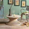 EHMKNP Natural Woven Round Rattan Coffee Table - Single Piece for Apartment Living Room, Rattan End Table for Living Space