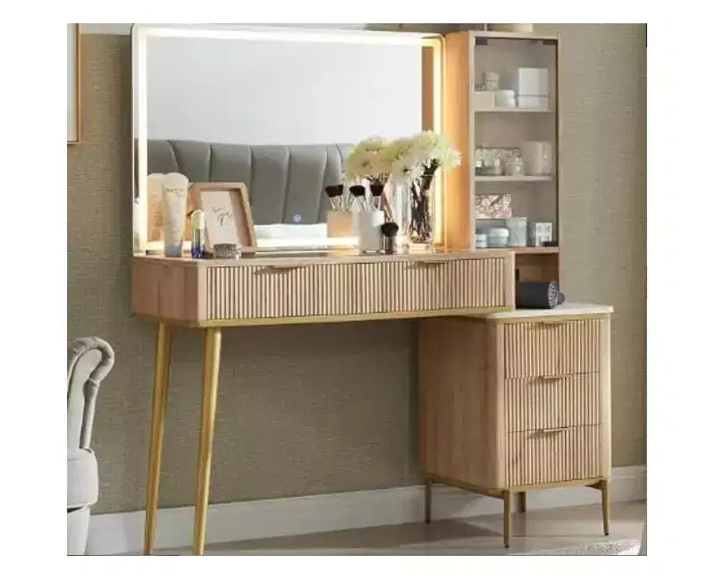 Coiffeuse de 122 cm avec miroir LED 36, 5 tiroirs et étagères, lumières réglables avec station de recharge pour chambre à coucher