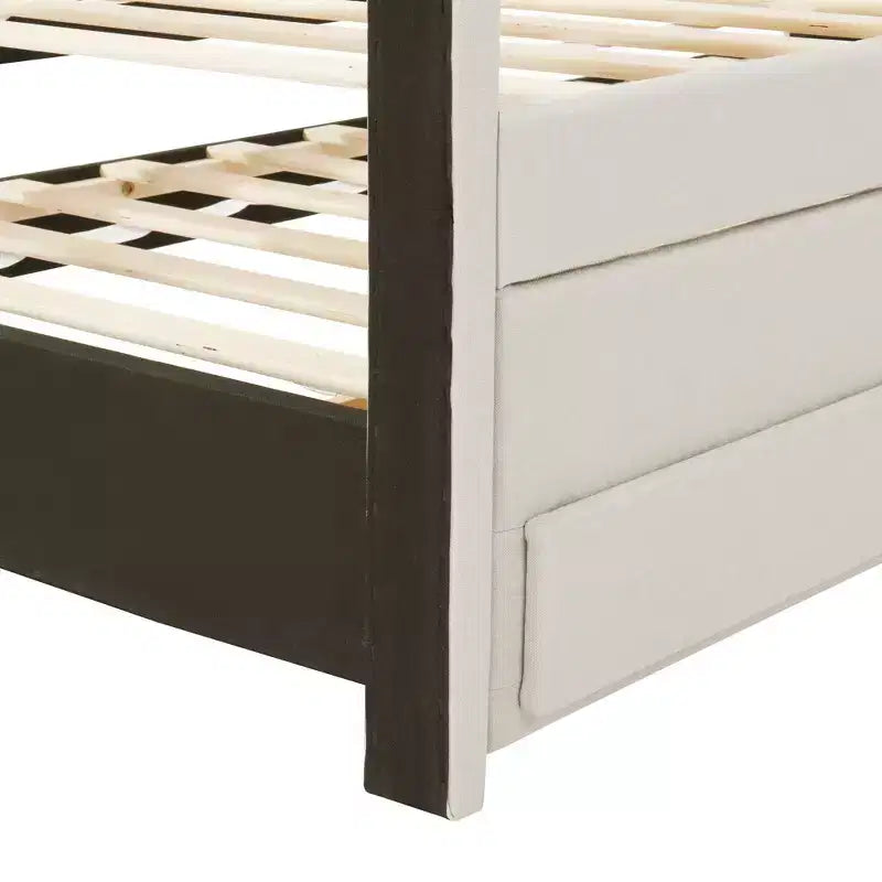 Lit plateforme capitonné en lin Luxystar avec lit gigogne et 3 tiroirs pour salon