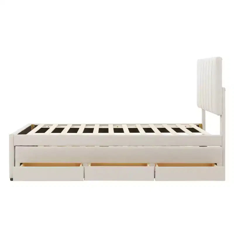 Lit plateforme capitonné en lin Luxystar avec lit gigogne et 3 tiroirs pour salon