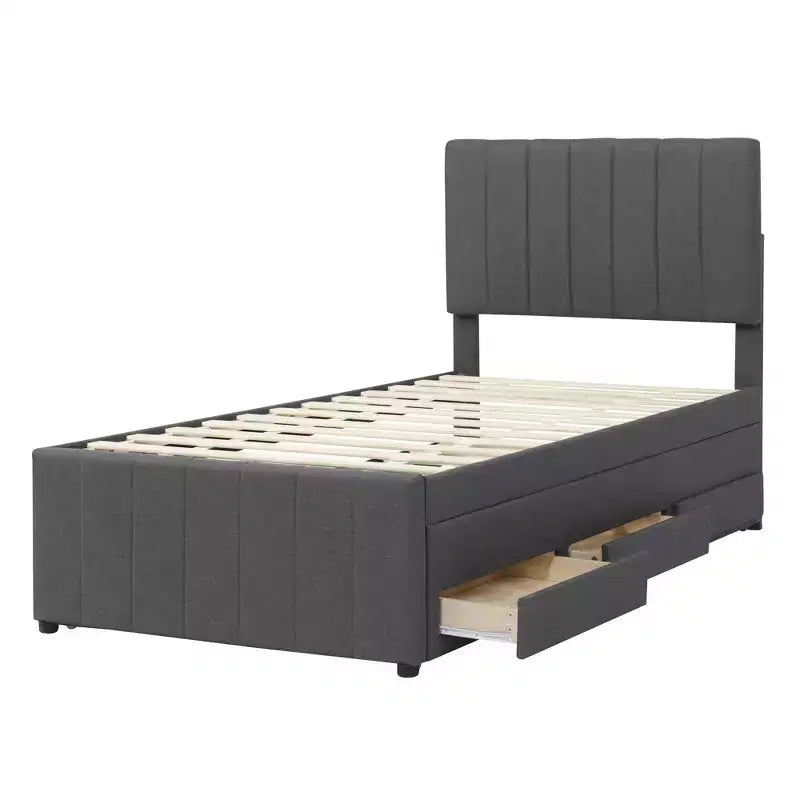 Lit plateforme capitonné en lin Luxystar avec lit gigogne et 3 tiroirs pour salon