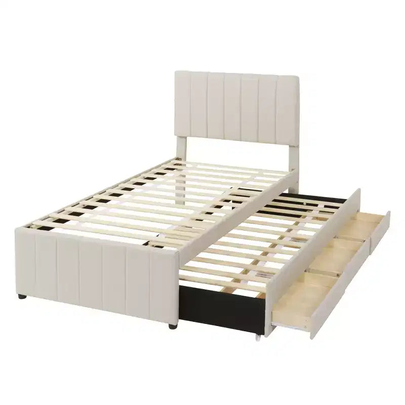Lit plateforme capitonné en lin Luxystar avec lit gigogne et 3 tiroirs pour salon