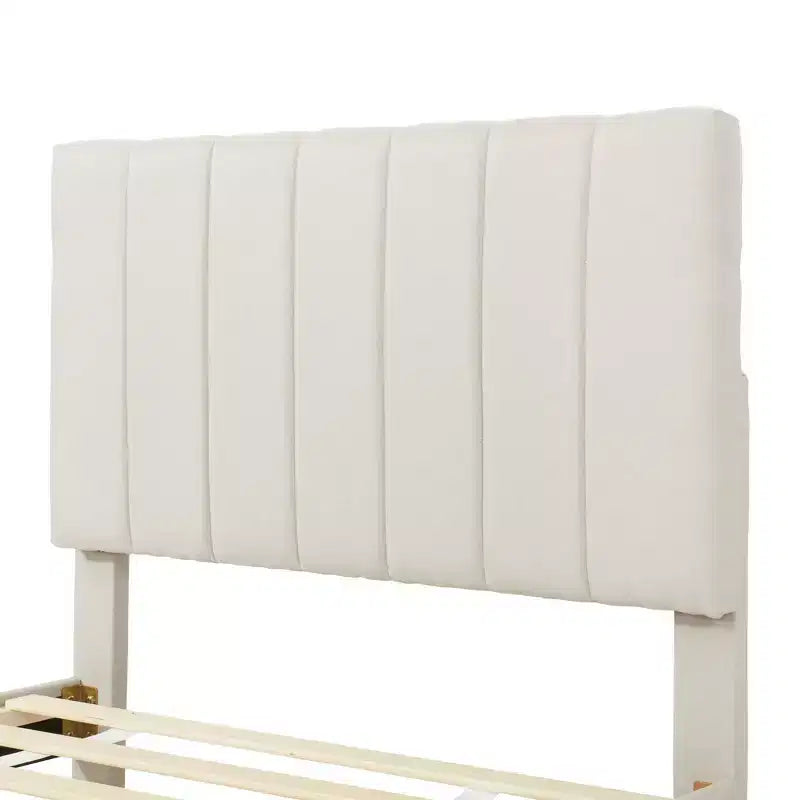 Lit plateforme capitonné en lin Luxystar avec lit gigogne et 3 tiroirs pour salon