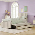 Luxystar Linen Upholstered Platform Bed with Trundle and 3 Drawers for Living Room