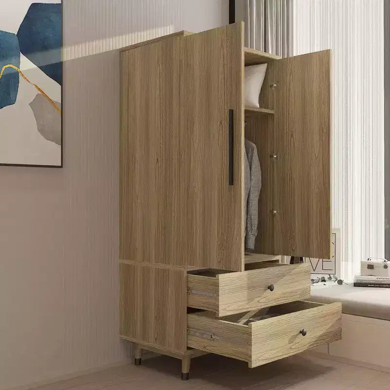 Armoire en bois 2 portes 2 tiroirs Chêne