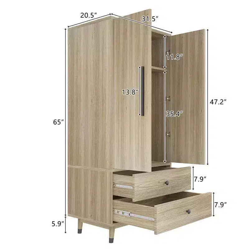 Armoire en bois 2 portes 2 tiroirs Chêne